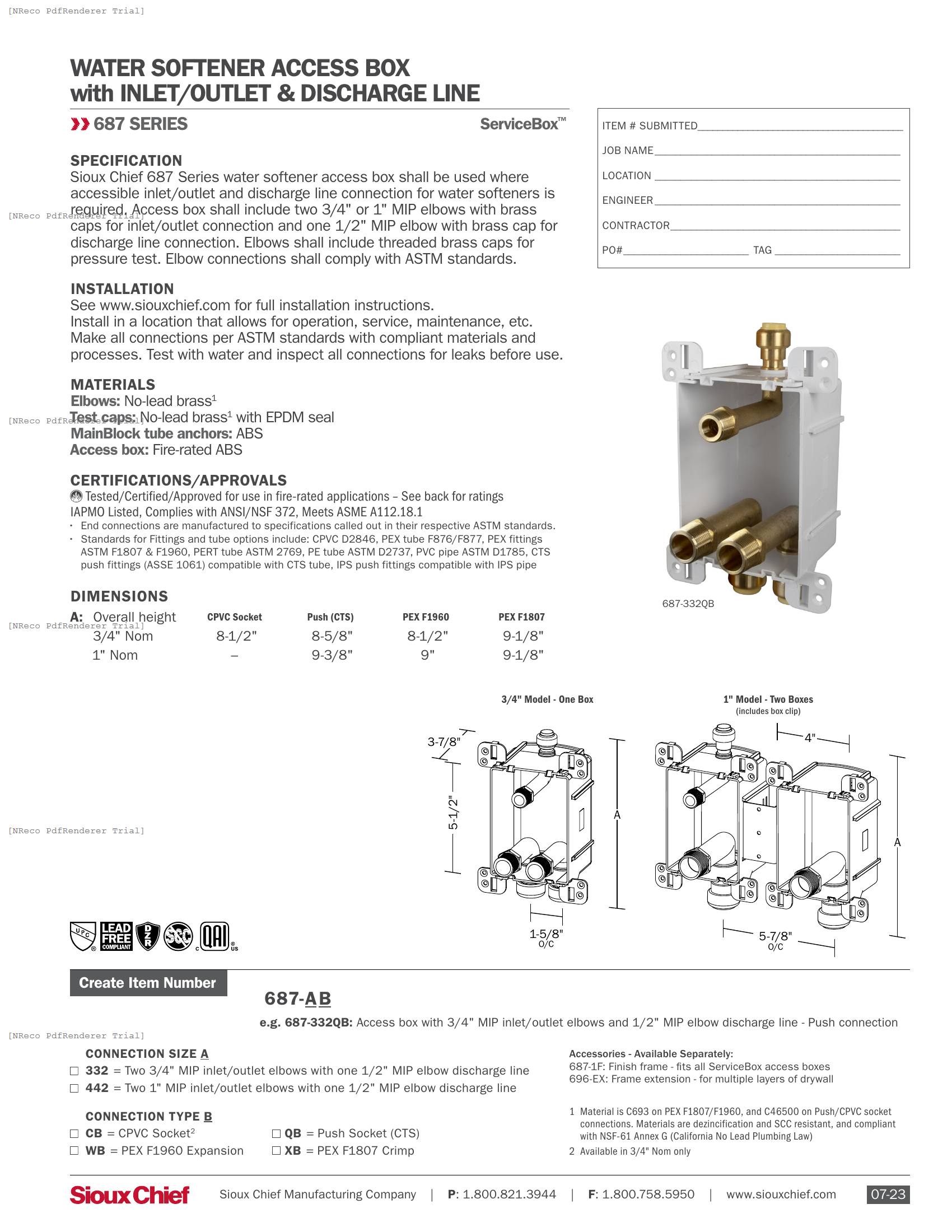 687 SERIES - SERVICEBOX WATER SOFTENER ACCESS BOX - SPEC SHEET.PDF Specification Document